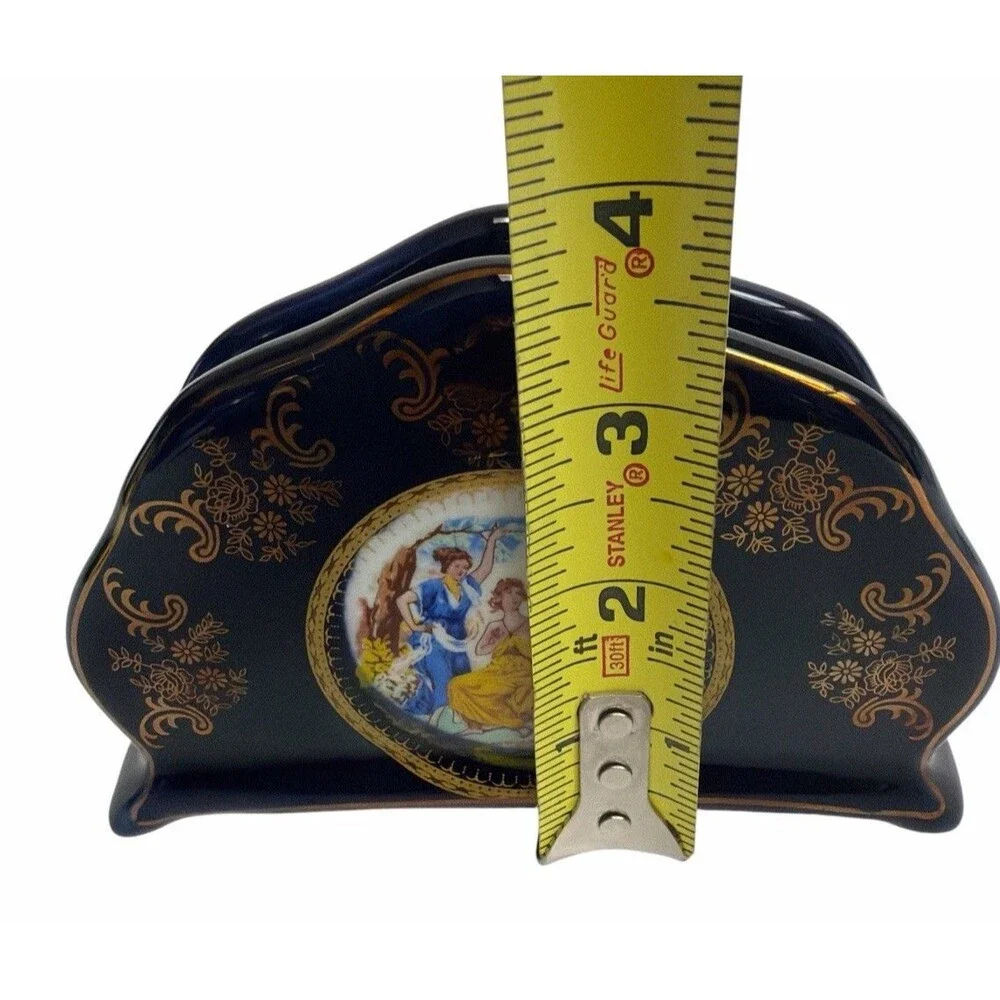 Rosenberg Porcelain Cobalt Napkin Holder 24k Gold Plate Classical Figural Scene